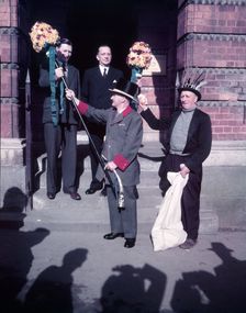 Tutti Men recieving Tutti Poles, Hocktide Festival, Hungerford, Berkshire, c1955. Creator: Arthur Charles Kirby Ware