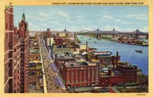 Tudor City, showing Welfare Island and East River, New York City, New York, USA, 1933