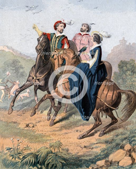 Tudor falconry, mid 19th century. Artist: Unknown