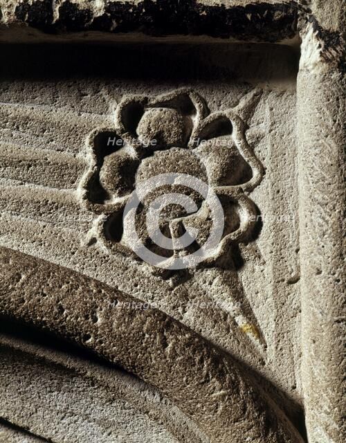 Tudor rose carved into the fireplace in the lower hall of the keep, Dover Castle, Kent, 2005. Artist: Historic England Staff Photographer.