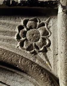 Tudor rose carved into the fireplace in the lower hall of the keep, Dover Castle, Kent, 2005. Artist: Historic England Staff Photographer