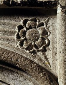 Tudor rose carved into the fireplace in the lower hall of the keep, Dover Castle, Kent, 2005. Artist: Historic England Staff Photographer