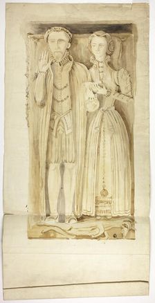 Tudor Tomb Slab with Effigies of Man and Woman, n.d. Creator: Unknown