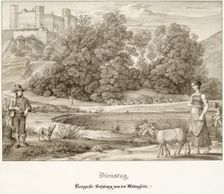 Tuesday: The Castle of Salzburg Seen from the South, 1823. Creator: Ferdinand Olivier