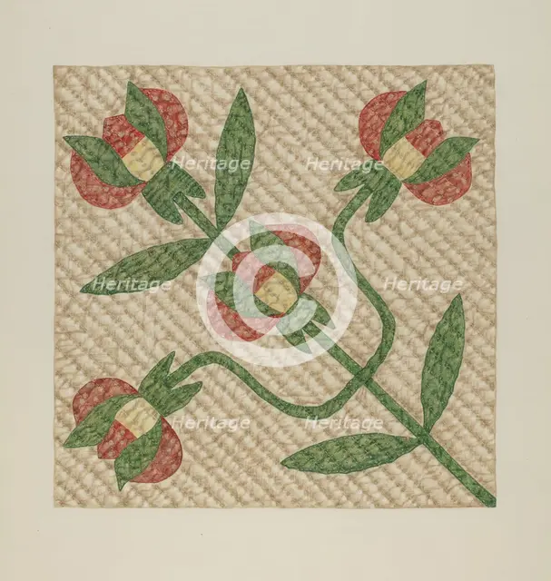 Tulip Pattern Quilt, 1935/1942. Creator: Fred Hassebrock.