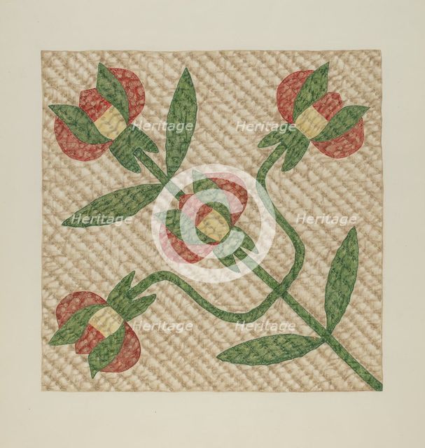 Tulip Pattern Quilt, 1935/1942. Creator: Fred Hassebrock.