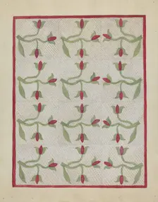 Tulip Pattern Quilt, c. 1937. Creator: Mabel Ritter