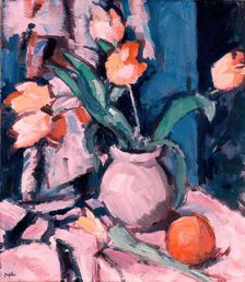 Tulips in a Brown Jar, 1933. Creator: Samuel John Peploe