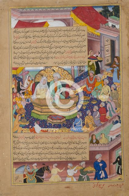 Tumanba Khan, His Wife, and His Nine Sons, Folio from a Chingiznama..., ca. 1596. Creators: Basawan, Bhim Gujarati.