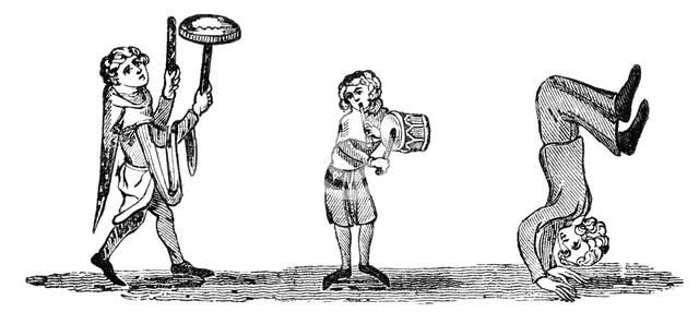 Tumbling with musicians, 14th century, (1833). Artist: Unknown
