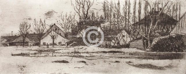 Tümpel vor dem Dorf mit Pappelallee (Pool in front of a Village with an Allee of Poplars), 1883. Creator: Sion Longley Wenban.