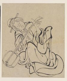 Tuning the Samisen, late 18th-early 19th century. Creator: Hokusai