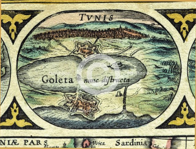 Tunisia and Goleta, colored engraving from the book 'Le Theatre du monde' or 'Nouvel Atlas', 1645…