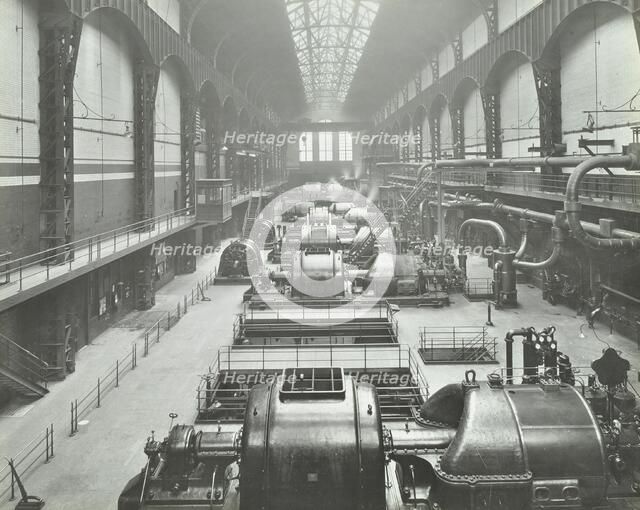 Turbine hall of Greenwich Generating Station, London, 1932. Artist: Unknown.