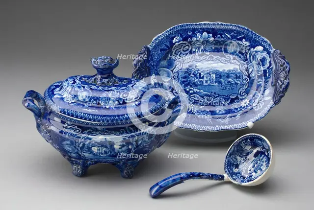 Tureen with Stand and Ladle, Staffordshire, Mid 19th century. Creator: Staffordshire Potteries.