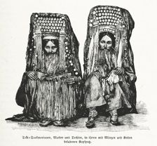 Turkmen mother and daughter, in their headdresses laden with coins and chains, 1892. Creator: Unknown