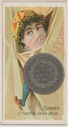 Turkey, 5 Piastres, from the series Coins of All Nations (N72, variation 2) for Duke brand..., 1889. Creator: Unknown