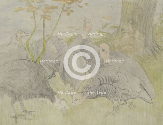 Turkeys in a garden, 1873-1917. Creator: Theo van Hoytema.