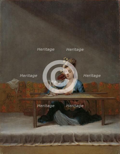Turkish Woman at her Embroidery Frame, c.1720-c.1737. Creator: Jean Baptiste Vanmour.