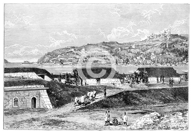 Turkish batteries and the entrance to the Bosphorus at the Black Sea, Turkey, 1895. Artist: Unknown