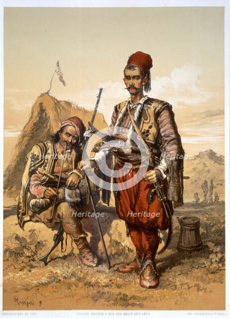 Turkish foot soldiers in the Ottoman army, 1857. Artist: Amadeo Preziosi