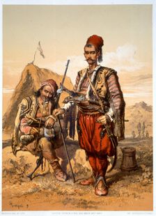Turkish foot soldiers in the Ottoman army, 1857. Creator: Amadeo Preziosi