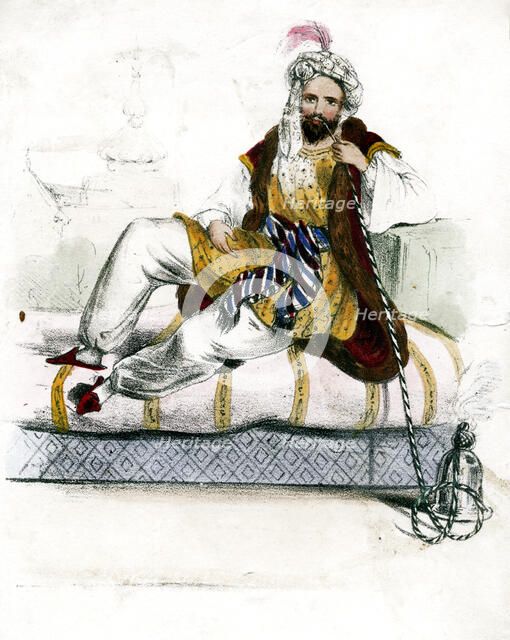 Turkish man smoking a hookah, c19th century. Artist: Unknown