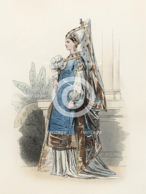 Turkish Princesa, in the modern age, color engraving 1870.