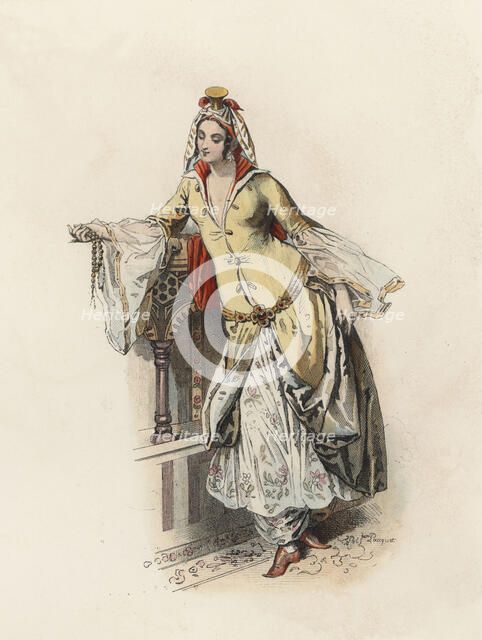 Turkish Princess, in the modern age, color engraving 1870.