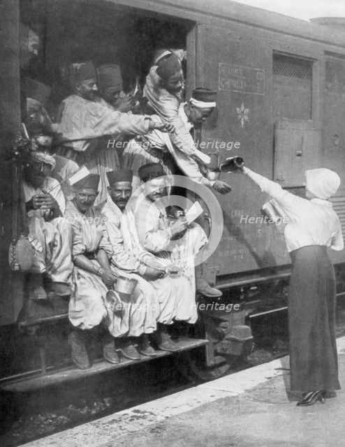 Turkish riflemen en route to the front by train, 1914. Artist: Unknown
