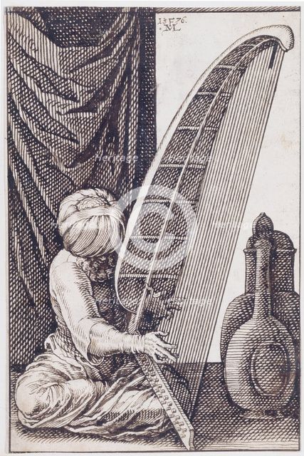 Turk Playing a Harp, 1576. Artist: Lorch, Melchior (1527–1588)