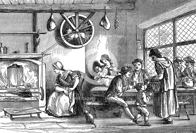 Turnspit dog at work in the inn at Newcastle, Carmarthen, Wales, c1800 (1869). Artist: Unknown