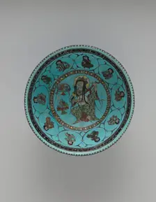 Turquoise Bowl with Lute Player and Audience, Iran, late 12th-early 13th century. Creator: Unknown