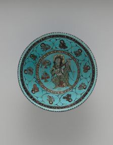 Turquoise Bowl with Lute Player and Audience, Iran, late 12th-early 13th century. Creator: Unknown