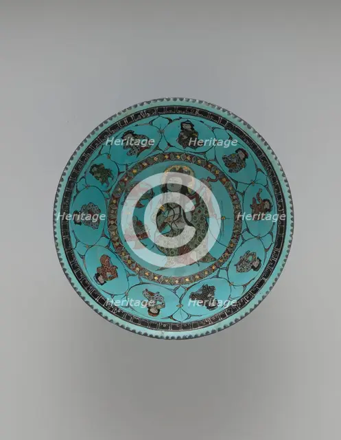 Turquoise Bowl with Lute Player and Audience, Iran, late 12th-early 13th century. Creator: Unknown.