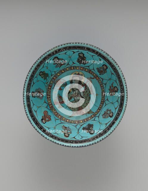 Turquoise Bowl with Lute Player and Audience, Iran, late 12th-early 13th century. Creator: Unknown.