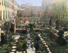 Turtle Bay Gardens, 227-247 East 48th Street and 228-246 East 49th Street, New York, New York, 1920. Creator: Frances Benjamin Johnston