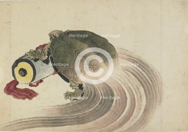 Turtle resting on a scroll, late 18th-early 19th century. Creator: Hokusai.