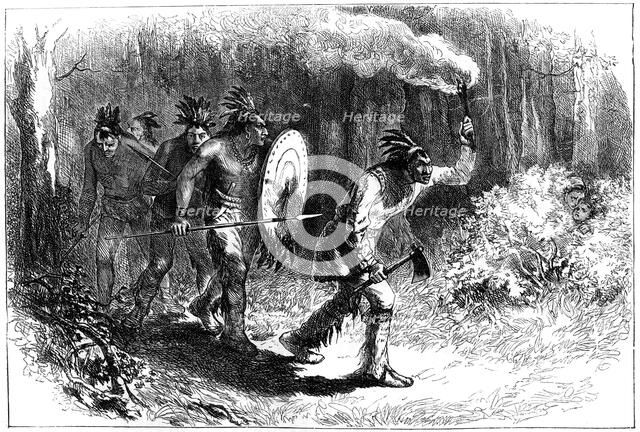Tuscarora Indians tracking fugitives, late 17th-early 18th century (c1880). Artist: Unknown