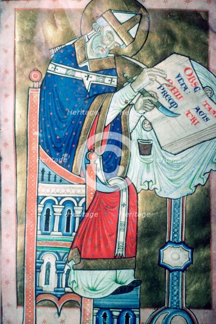 Twelfth century illustration of St Dunstan (909-988) as a scribe. He was an Archbishop of Canterbury Artist: Unknown
