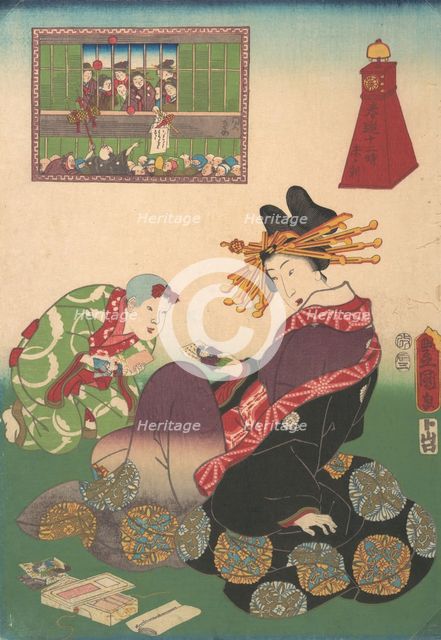 Twelve Hours of Spring Pleasures: Hour of the Goat, 19th century., 19th century. Creator: Utagawa Kunisada.