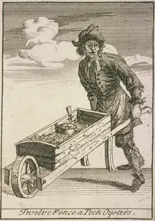 Twelve Pence a Peck Oysters Cries of London, (c1688?). Artist: Anon