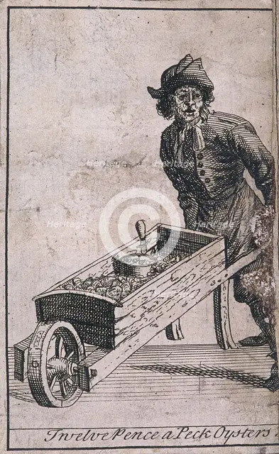 'Twelve Pence a Peck Oysters', Cries of London, (c1688?). Artist: Anon