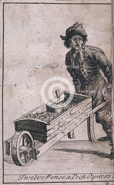 'Twelve Pence a Peck Oysters', Cries of London, (c1688?). Artist: Anon