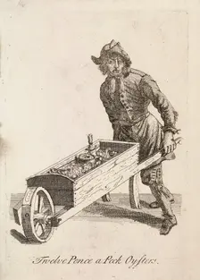 Twelve Pence a Peck Oysters Cries of London, c1688. Artist: Anon
