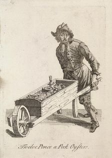 Twelve Pence a Peck Oysters Cries of London, c1688. Artist: Anon