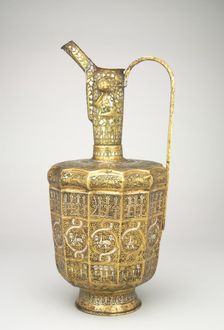 Twelve-sided Ewer with Sphinxes and Humanheaded Inscriptions, 1300-1350. Creator: Unknown