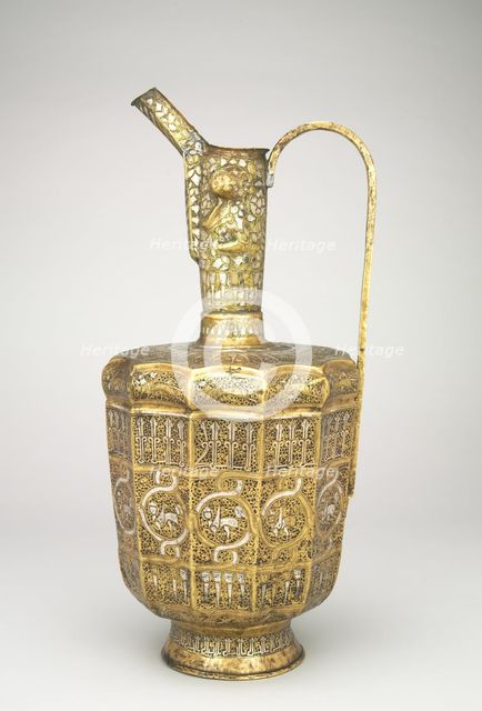 Twelve-sided Ewer with Sphinxes and Humanheaded Inscriptions, 1300-1350. Creator: Unknown.