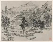 Twelve Views of Tiger Hill, Suzhou: Distant View of Tiger Hill from the Canal Mooring, after 1490. Creator: Shen Zhou (Chinese, 1427-1509)