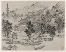 Twelve Views of Tiger Hill, Suzhou: Distant View of Tiger Hill from the Canal Mooring, after 1490. Creator: Shen Zhou (Chinese, 1427-1509)